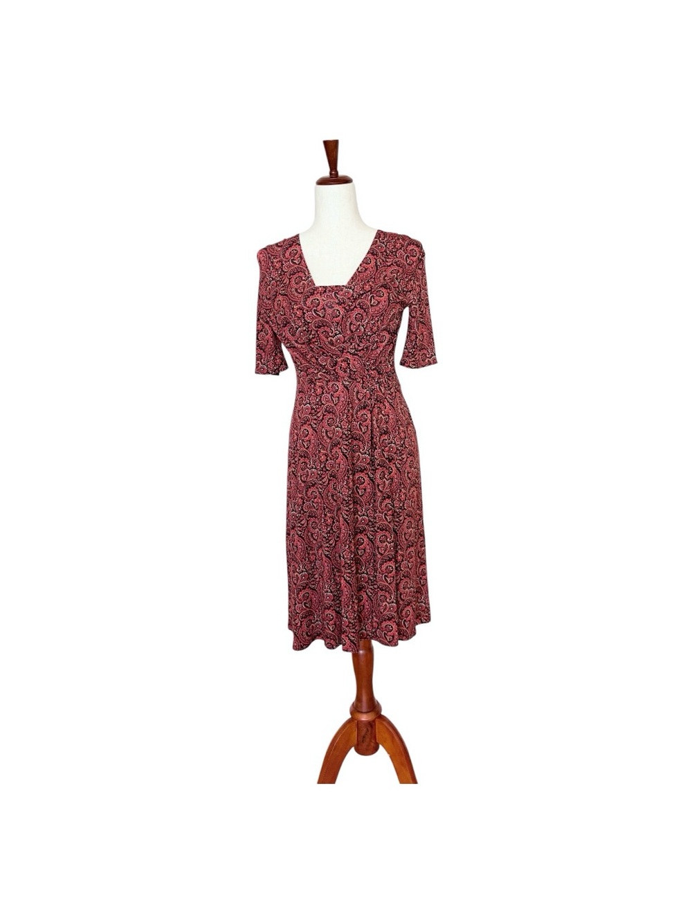 Women’s Red Paisley V-Neck Midi Dress
